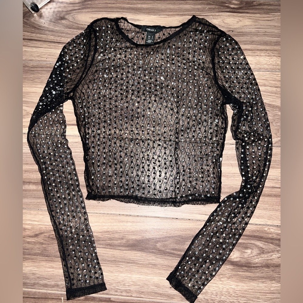 Forever 21 | rhinestone sparkle long sleeve top